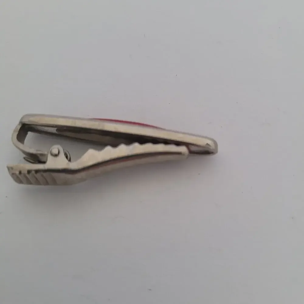 Cabochon Carnelian Agate Red Silver Bar Clip Tac Clasp Retro Vintage Small Short